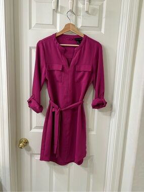Adrienne Vittadini Belted Fuchsia Shirt Dress